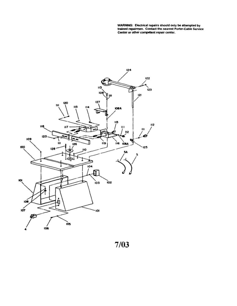 Router/Shaper Table Diagram and Parts List for 695  Porter Cable Shaper